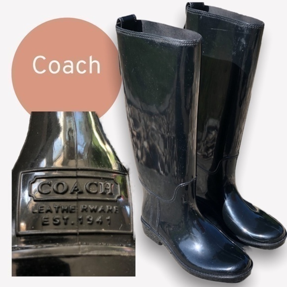 Coach black shiny rain boots Size 7 - Picture 3 of 12